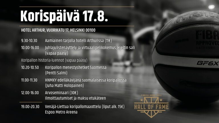Koripallokulttuurin superpäivä Helsingissä lauantaina 17.8.