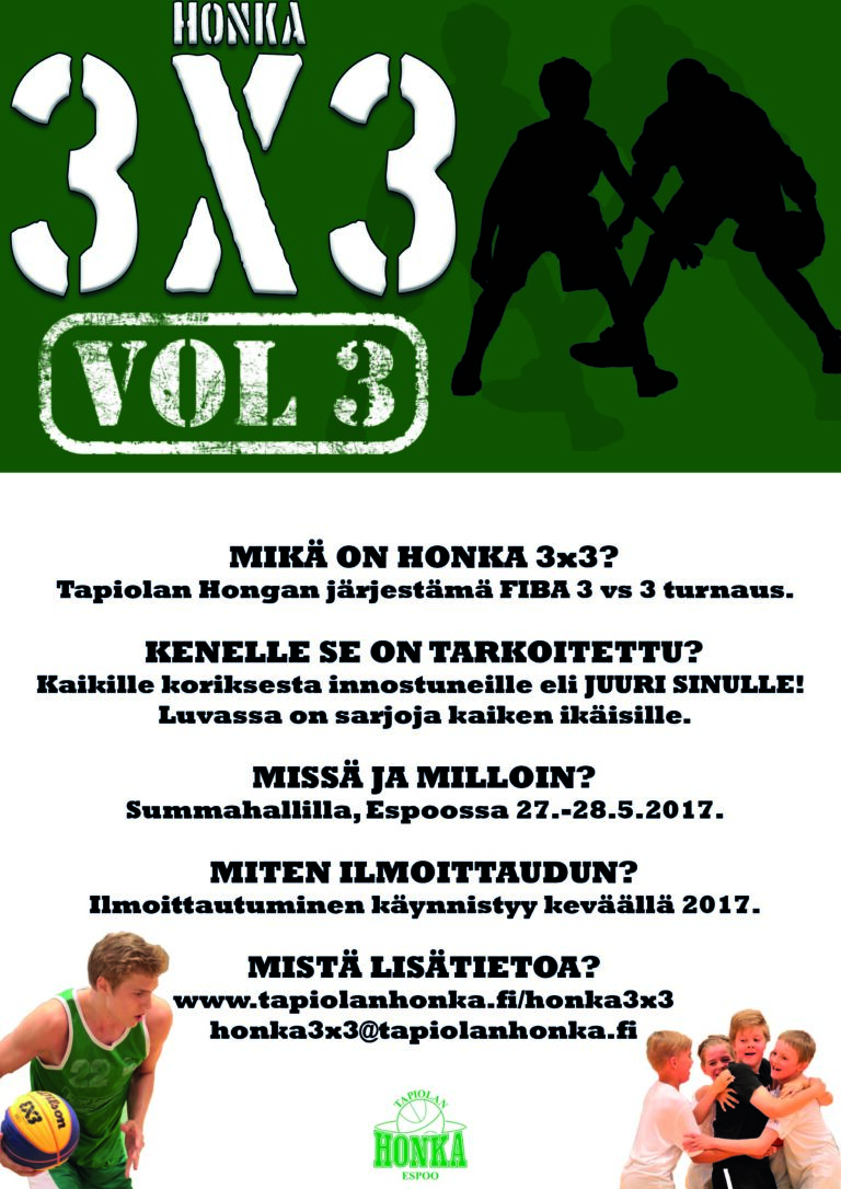 Kolmas Honka3x3 turnaus pelataan 27.-28.5.2017 Summahallilla
