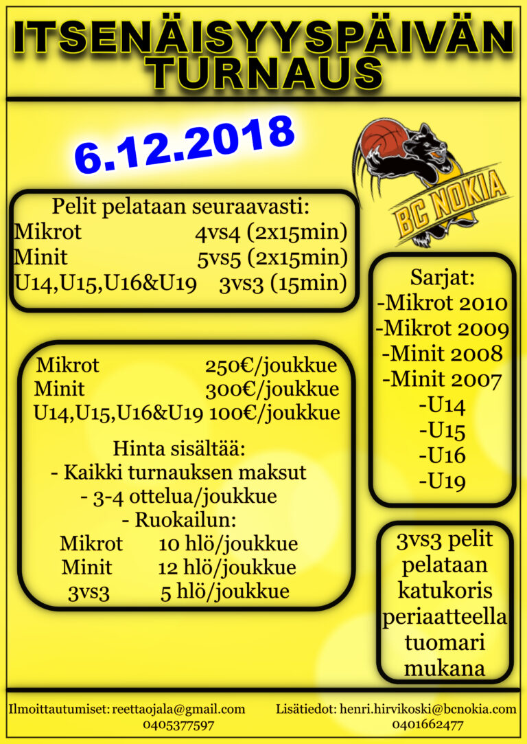 Bc Nokian itsenäisyyspäivän turnaus 6.12.2018 Nokialla