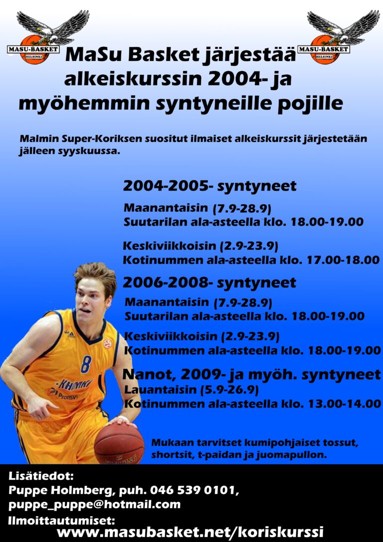 MaSu järjestää syyskuussa alkeiskurssin 2004- ja myöhemmin syntyneille pojille