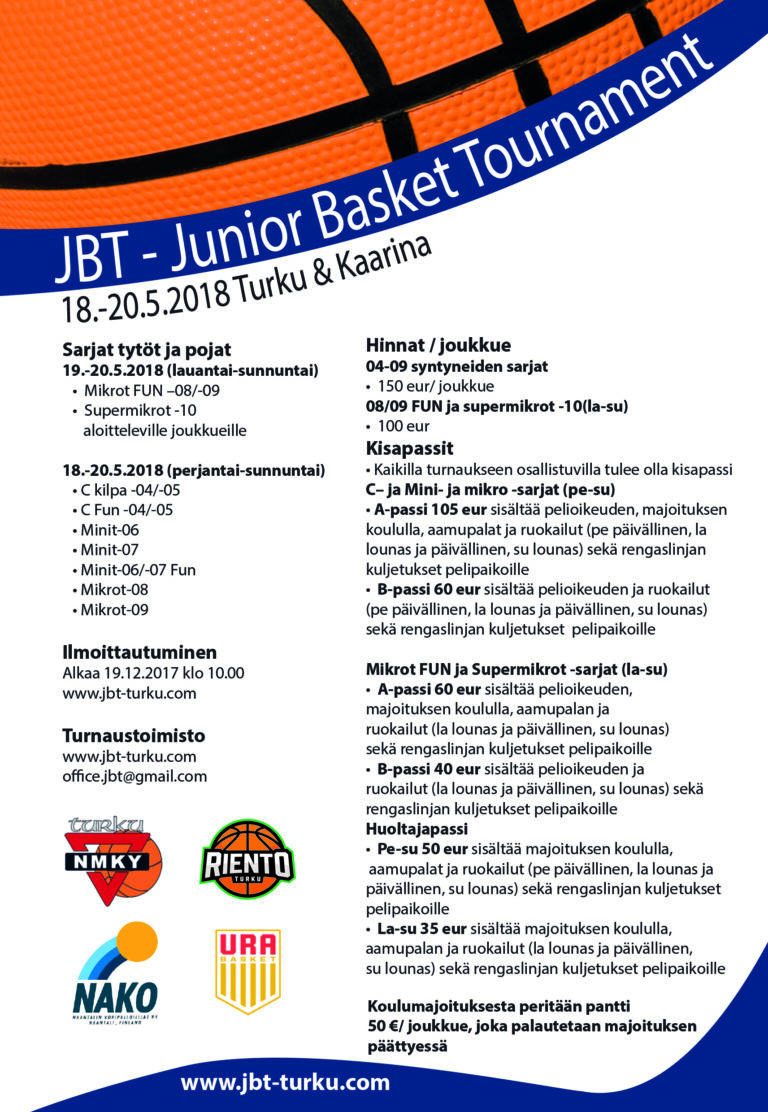 Junior Basket Tournament – JBT Turussa ja Kaarinassa 18.-20.5.2018