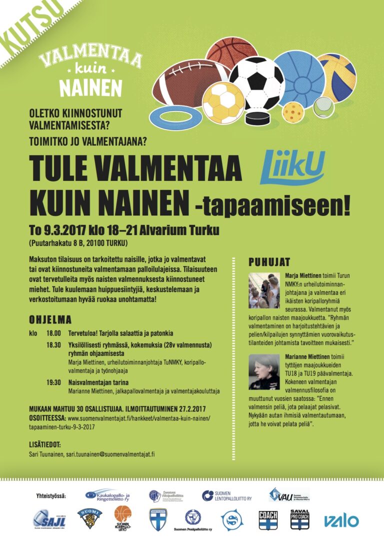 Valmentaa kuin nainen -tapaaminen Turussa 9.3.2017