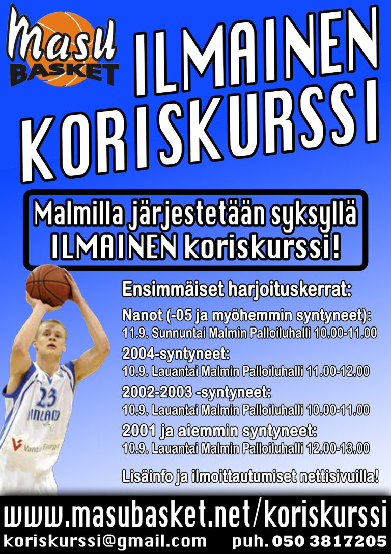 Seuraa Petteri Koposen ja Sasu Salinin jalanjälkiä – MaSu Basketin ja Karhun Poikien ilmaiset koriskurssit syyskuussa Malmilla