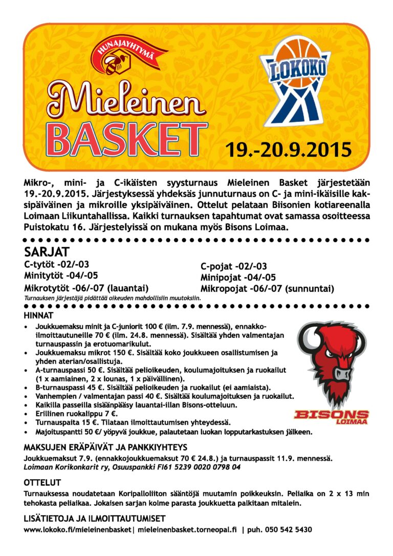 Mieleinen Basket -junioriturnaus syyskuussa Loimaalla