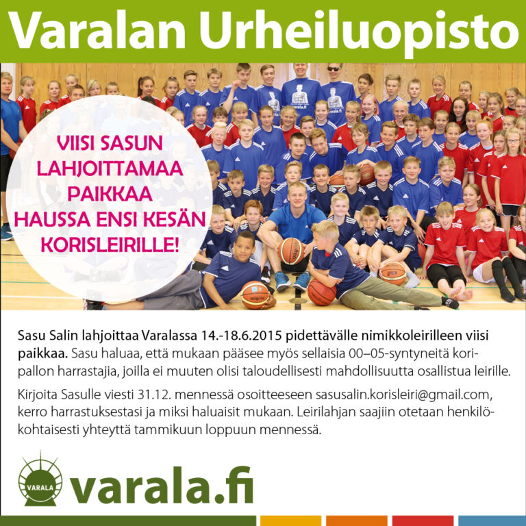 Sasu Salin lahjoittaa viisi paikkaa nimikkoleirilleen
