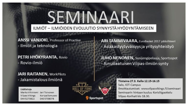 Talouden, teknologian ja urheilun ilmiöitä -seminaari Salossa 27.3.