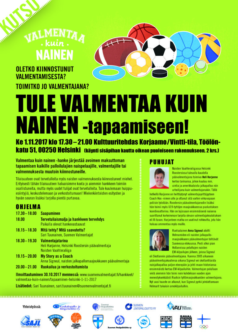 Oletko kiinnostunut valmentamisesta? Toimitko jo valmentajana? – Valmentaa kuin nainen –tapaaminen Helsingissä 1.11.